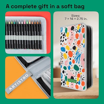 ARTISTRO 100 Watercolor Markers Teacher Appreciation Gifts – Brush Pens, Fineliner, Water Brush, Portable Bag – Vibrant, Washable, Non-Toxic – Ideal Gift for Women for Coloring, Calligraphy & Art