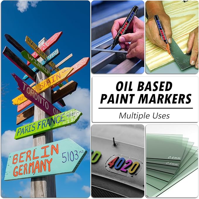 Gold Paint Pens Paint Markers - 8 Pack Permanent Quick Dry Waterproof Marker Pens for Rocks Wood Fabric Plastic Canvas Glass Mugs Metal Tire Stone
