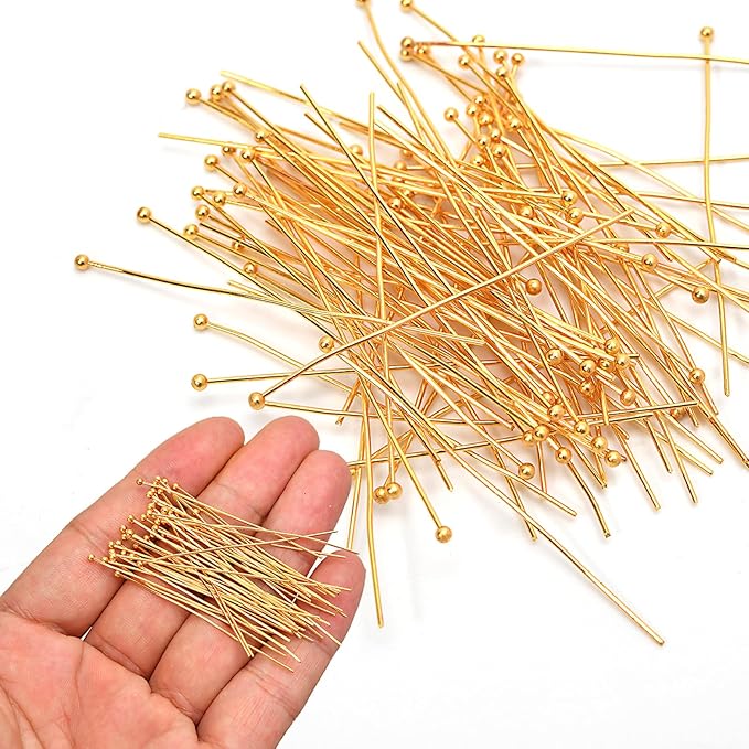 150pcs 18K Gold Filled Ball Pins Non Tarnish Craft Earring Bracelet Jewelry Making Accessories Supplies (30mm (1.18in), Gold-Ball Pin)