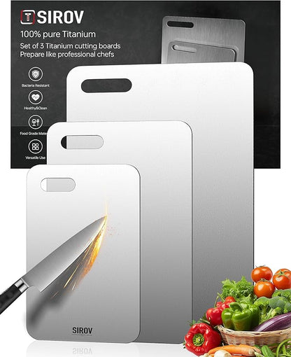 Katuchef Titanium Cutting Board for Kitchen, 100% Pure Titanium Cutting Board Food Grade,Non Toxic chopping board, Dishwasher safe, Easy to Clean(3PCS)