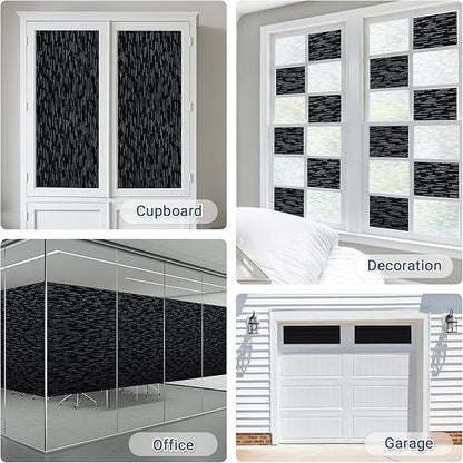 Haton Blackout Window Film, Black Out Window Cover, Sun Light Blocking Frosted Privacy for Glass Door, Heat Control Room Darkening Tint for Home Day Sleep, Non-Adhesive, Black 17.5" x 78.7"