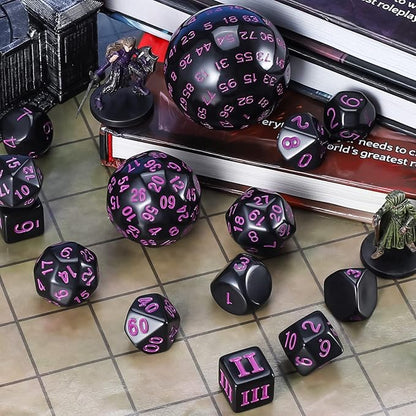 CiaraQ DND Polyhedral Dice Set (15pcs) D4-D100 Game Dice with Dice Bag for Dungeons and Dragons Role Playing Table Games (Black & Purple)