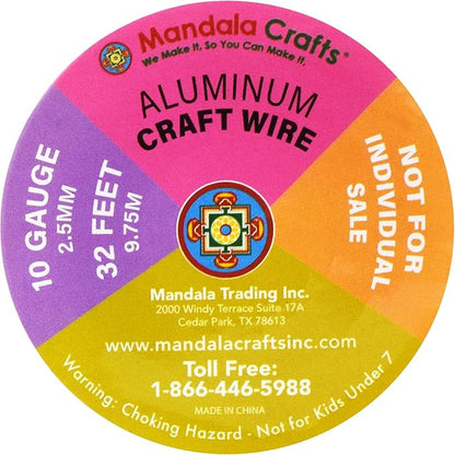 Mandala Crafts 10 Gauge Anodized Aluminum Craft Wire for Jewelry Making - 128 FT Colored Flexible Neutral Wire - Bendable for Bonsai Armature Crafting Sculpting