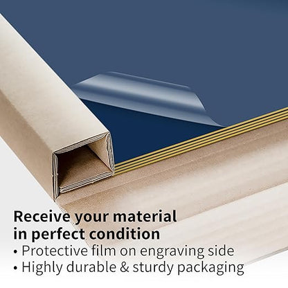 Trotec TroLase | 12"x20"x1/16", 4 Pcs | Navy Blue/Gold | 2 Ply | Modified Acrylic | Laser Engraving Double Color Plastic Sheet | Engraving Blanks for Laser, Saw, Guillotine | Made in USA
