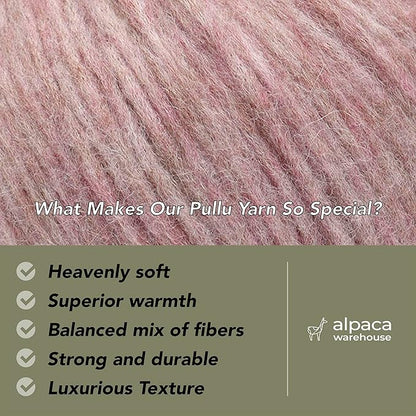Pullu - Baby Alpaca Merino Wool Yarn Set of 3 Skeins (150 Grams) Worsted Weight - Sourced Directly from Peru - Heavenly Soft and Perfect for Knitting and Crocheting (Lilac Rose)