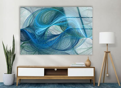 My Photostation.com 30Wx24H'' Blue Energy Abstract Wall Art – Fluid Motion Glass PrintTempered Glass Printing Wall Decor Large Wall Art Wall Hangings