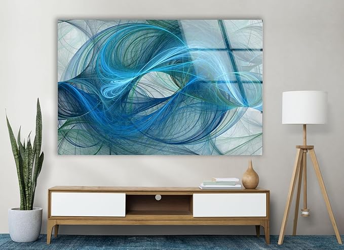 My Photostation.com 20Wx14H'' Blue Energy Abstract Wall Art – Fluid Motion Glass PrintTempered Glass Printing Wall Decor Large Wall Art Wall Hangings