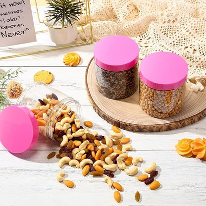 SATINIOR 12 Pack 16 oz Plastic Container Jars with Lids Round Clear Travel Cosmetic Container Slime Jars for Toiletries, Lotion, Cream, Ointments, Makeup, Rhinestone, Samples, Kitchen Storage(Pink)