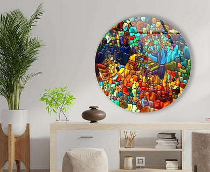 My Photostation.com 31.5''(80cm) Diameter Red Mosaic Round Glass Wall Art Tempered Glass Printing Wall Decor Large Wall Art Wall Hangings