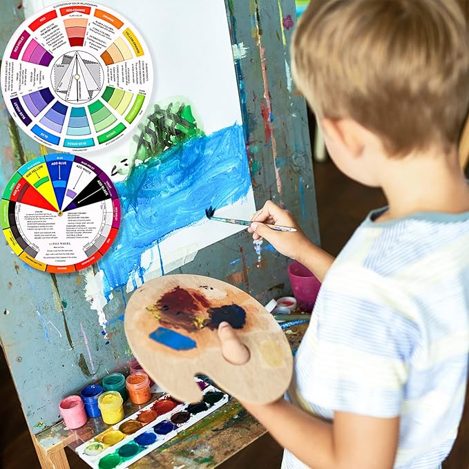 Nezyo 10 Pieces Color Paint Wheel Chart for Artist Kids Paint Mixing Learning Guide Art Class Teaching Tool Color Harmony Wheels for Makeup Blending Board Colorful Mixed Guide(5.5 Inch)