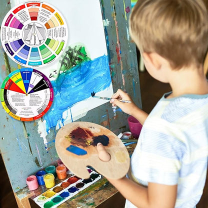 Nezyo 10 Pieces Color Paint Wheel Chart for Artist Kids Paint Mixing Learning Guide Art Class Teaching Tool Color Harmony Wheels for Makeup Blending Board Colorful Mixed Guide(5.5 Inch)