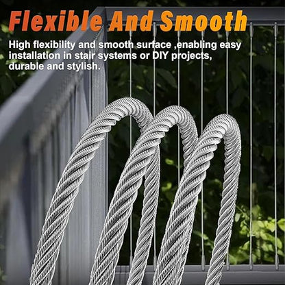 Stainless Steel Cable for Railing - 500FT 1/4" T316 Wire Rope - 7 x 19 Strands 6700 LBS Breaking Strength for Outdoor Deck Railing Zipline