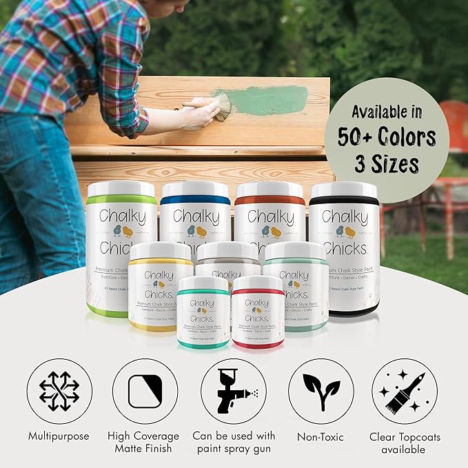 Chalky Chicks All-in-One Chalk Paint for Furniture or Cabinet -32FlOz-Matte Finish Mountain Green (Sage Green) for Metal, Wood Furniture Paint - No Sanding All-in-One for Home Decor & Crafts, USA Made