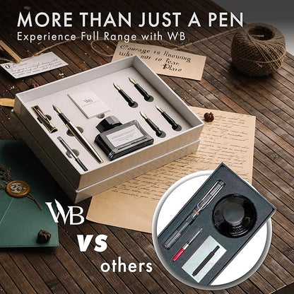 Wordsworth & Black Fountain Pen Gift Set, Includes Ink Bottle, 6 Ink Cartridges, Refill Converter, 4 Replacement Nibs, Premium Package, Journaling, Calligraphy, Smooth Writing Pens [Silver Gold]