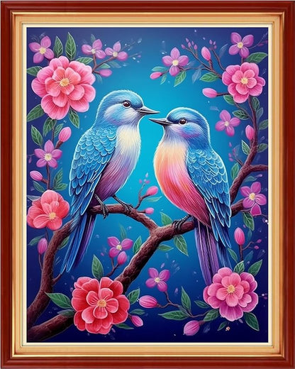 DMCVIVR Stamped Cross Stitch Kits for Adults Beginners Embroidery Kits 11CT Needlepoint Kits Cross Stitch Patterns Embroidery Patterns&ovely Bird Game 16x20 inch