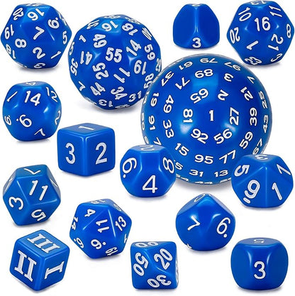 CiaraQ DND Polyhedral Dice Set (15pcs) D4-D100 Game Dice with Dice Bag for Dungeons and Dragons Role Playing Table Games (Blue & White)