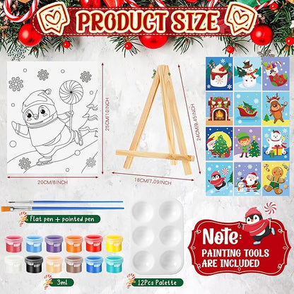 Zhanmai 12 Pack Pre Drawn Canvas for Painting Sip and Paint Kit 8" x 10" Paint Party Set Canvas Painting Pre Printed Canvases for Party Favor DIY Virtual Adult's Date Night(Santa)