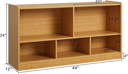 Toy Organizers and Storage, 5-Section Kids Bookshelf for Organizing Books Toys, School Classroom Wooden Storage Cabinet for Children's Room, Playroom, Nursery (Natural)