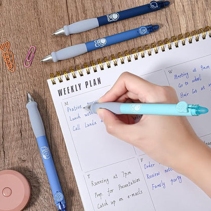 BAYTORY 8Pcs Cute Retractable Erasable Gel Pens, Blue and Black Ink Pen with Eraser Clear, Smooth Writing Comfortable to Use for Note Taking Marking Planner Crossword Puzzles (Blue)