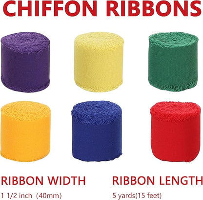 TONIFUL 6 Rolls Rainbow Set Chiffon Ribbon 1 1/2 Inch 5 Yards Fabric Silk for Gift Wrapping, Wedding Party Decoration, Flower Bouquet, Bows Making, DIY Crafts