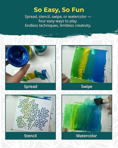 The Crafter's Workshop Stencil Butter - Caribbean Sea Acrylic Paint Set - Boutique Metallic Texture Paste for Art, Canvas, Journals, & Cards - 4 x 2oz Jars