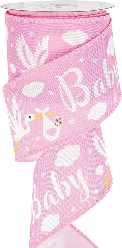 MEEDEE Pink Baby Ribbon for Baby Shower - 2.5 Inch Burlap Wired Ribbon for Diaper Cake, Welcome Home Baby Girl Shower Favors Gift Box Table Decor (10 Yards)