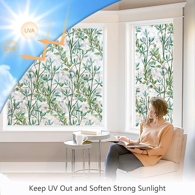 LEMON CLOUD Window Privacy Film, Stained Glass Window Film, Decorative Rainbow Window Clings, Static Cling Non Adhesive Door Stickers, Anti-UV Sun Blocker Heat Control for Home 23.6 x 157.4 inches