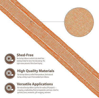 Mandala Crafts Orange Burlap Wired Ribbon 1 Inches Wide Jute Ribbons for Crafts - 10 Yds Roll Rustic Burlap Wrap Trim Ribbons for Wreaths Bows Party Decoration