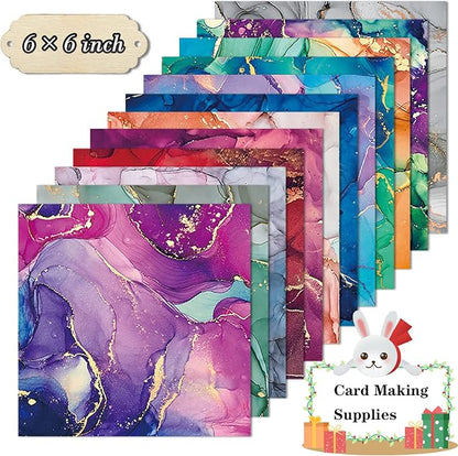 YASMEN Scrapbook Paper Pad 6×6, Marbled Pattern Watercolor Paper, 24 Sheets Single-Sided Colorful Cardstock Paper, Craft Card Making Paper Pack Scrapbooking Journal Supply Designer Art Paper Pad