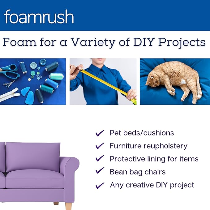 FoamRush 3" x 24" x 24" Gel Memory Foam Upholstery Square Cushion Medium Firm (Chair & Wheelchair Seat Cushion Replacement, Square Foam Dining Chairs, Couch, Sofa, Rubber Padding)