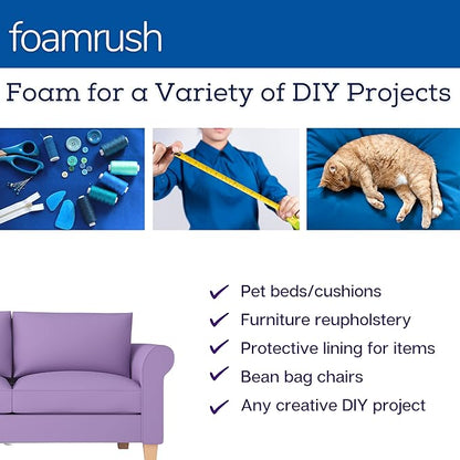 FoamRush 5" x 24" x 24" Gel Memory Foam Upholstery Square Cushion Medium Firm (Chair & Wheelchair Seat Cushion Replacement, Square Foam Dining Chairs, Couch, Sofa, Rubber Padding) ing