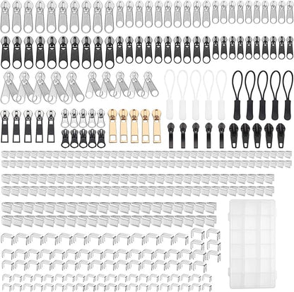 JEXZON Zipper Repair Kit (380 Pieces), #3#5#8 Zipper Slider Replacement for Clothing, Jackets, Boots, Purses, Backpacks