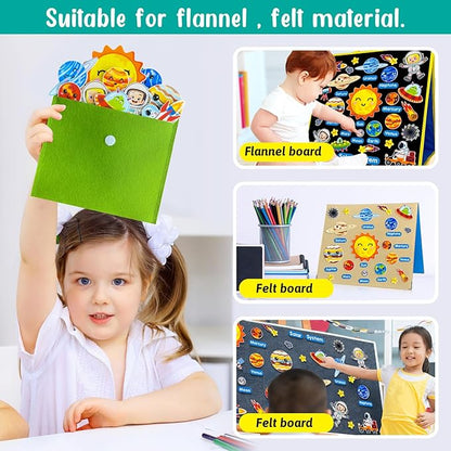PENGFULL Felt Flannel Board Story Pieces for Toddlers Preschool,Kids Interactive Storytelling Teaching Play Kits for Flannel Board or Felt Board,with Words Felt Pieces(Solar System)