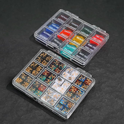 SIXPOINTS 108PCS 12mm MTG Counter Dice +1/+1 Tokens 6 Sided Dice & MTG Keyword Counters Tokens Set for Magic The Gathering, MTG, TCG, Card Games Accessories (4 Color Dices#F + MTG Keyword Counters)