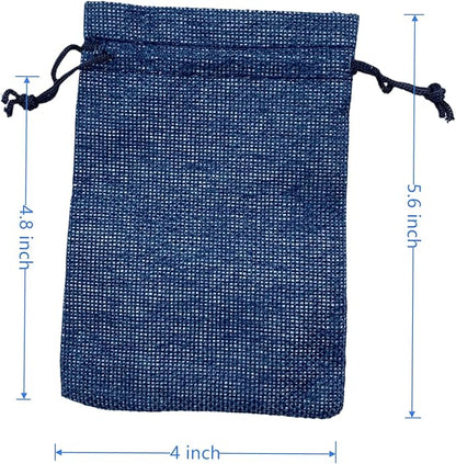 Palmhomee Pack of 25 Burlap Gift Bags with Drawstring Linen Jewelry Pouches Wedding Hessian Jute Bags for Birthday Jewelry and Treat Pouches Party Wedding Favors Gift(4x5.6 Inch, Navy Blue)