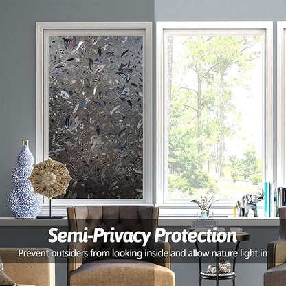NINETREX Window Privacy Film,Decorative Window Film Frosted,Stained Glass Window Cling,Heat Blocker Non-Adhesive for Home,Grayish Black 17.5 x 157.4inch