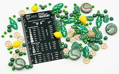 2.1oz (60g) of Focal Czech Glass Bead Mix with Lemon Shaped Beads, Seashel Beads and Leaf Beads, Emerald