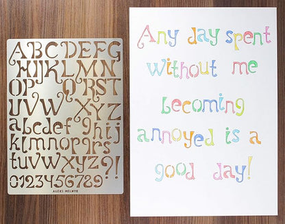 Aleks Melnyk No.44 Pyrography Stencils, Wood Burning 3 PCS Templates, Metal Letters Stencil for Engraving Wood and Patterns, Alphabet and Number, Lettering, Letting, Stainless Steel