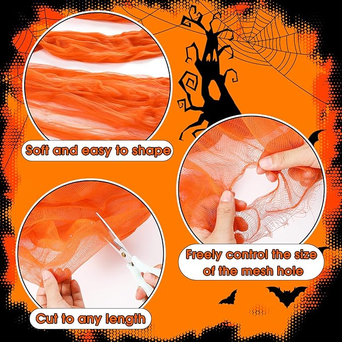 Boao Halloween Cheese cloth 29.92 x 590.55 Inch Orange Cheesecloth Roll for Crafts Large Cotton Muslin Gauze Fabric for Halloween Outdoor & Indoor Spooky Decoration