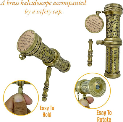 Handcrafted Brass Kaleidoscope – Vintage Nautical Collectible Gift for Kids, Teens & Adults – Sentimental Keepsake with Greeting Card – Educational Toy & Home Décor Accent – Timeless Pattern Design