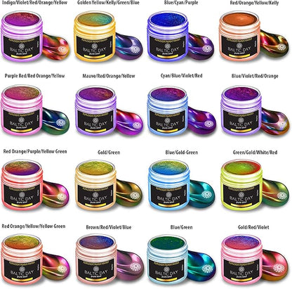 BALTIC DAY - Chameleon Mica Powder, 16 Jars of Color Shift Mica Powder Set - Epoxy Resin Color Pigment - Chameleon Powder - Holographic Mica - Resin Pigment
