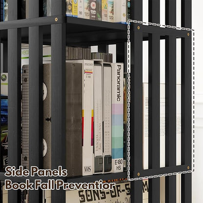 XIMN 360° Rotating Bamboo CD/DVD Shelf - 6-Tier Space-Saving Media Storage Cabinet for Movies, Organizer with Super Compact Design (Black, 6 Tier)