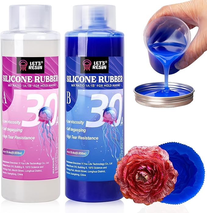 LET'S RESIN Silicone Molds Making Kit 30A, Blue Silicone for Making 2 Part Molds, Liquid Silicone Rubber Mixing Ratio 1:1 - Ideal for Resin Molds, 3D Molds DIY Making (20.8oz)