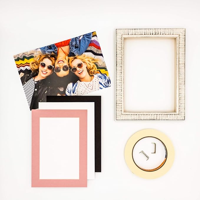 8.5x11 Mat Bevel Cut for 7x9 Photos - Acid Free Pink Precut Matboard With Backing Board and Crystal Clear, Self Seal Photo Mat Bag - For Pictures, Photos, Framing - 4-ply Thickness