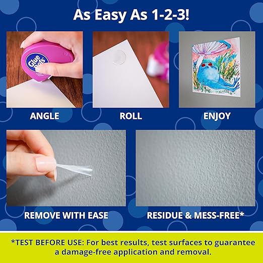 Glue Dots, Poster Dots Dot N' Go Dispenser, Removable, Double-Sided, 3/8", .38 Inch, 1200 Dots, DIY Craft Glue Tape, Sticky Adhesive Glue Points, Liquid Glue Alternative, Clear, 6 Pack