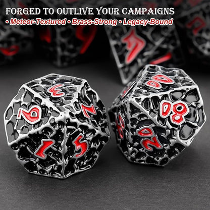 Haxtec DND Dice Set Metal Dice Compatible with Dungeons and Dragons D&D Gift TTRPG Antique Iron Red Polyhedral Dice