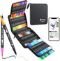 100 Colors Numbered Dual Tip Brush Pens with Free App, Fine and Brush Tips Pens for Adults and Kids, Coloring Markers for Coloring Book Bullet Journaling Note Taking Planner Hand Lettering