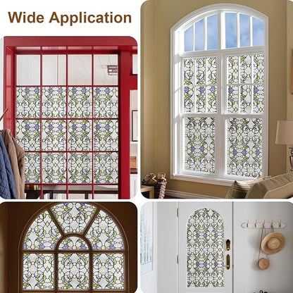 3D Stained Glass Window Film, Decorative Window Privacy Film for Bathroom,Front Door,Home, Sun Blocking Heat Control,Static Cling, Genes 23.6inch x 35.4inch