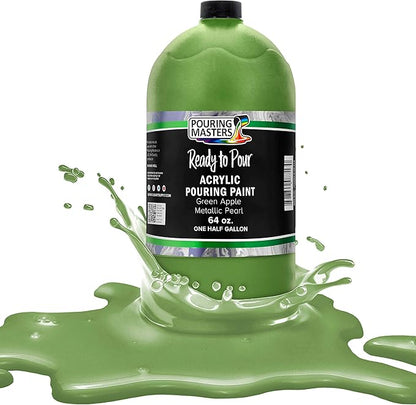 Pouring Masters Green Apple Metallic Pearl Ready to Pour Acrylic Pouring Paint - Premium 64-Ounce Pre-Mixed Fluid Acrylic Paint - Fluid Art Supplies for Canvas, Wood, Paper, Tile & Rocks
