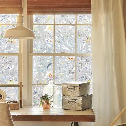 NINETREX Window Privacy Film,3D Stained Glass Window Film,Decorative Window Covering Sun Blocking Vinyl Static Cling Anti-UV Heat Control for Home Decor,Tulip 29.5 x 78.7inch